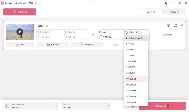 Set MTS to AVI conversion settings 2